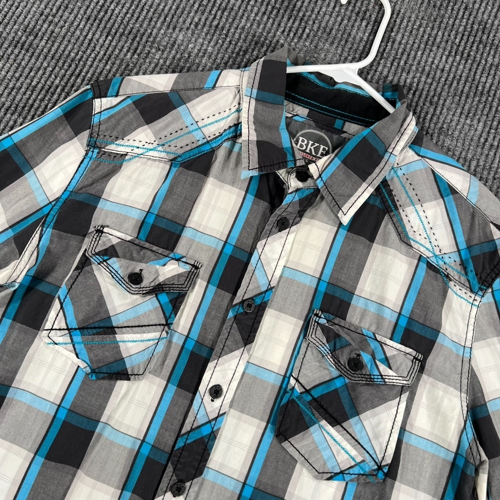 BKE Shirt Mens Large‎ Blue Plaid Long Sleeve Button Up Tailored Fit Casual